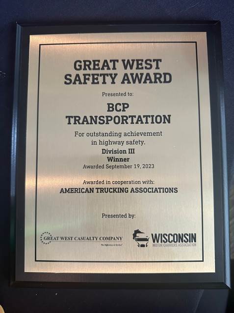 BCP Awarded 2023 Wisconsin Highway Safety Award